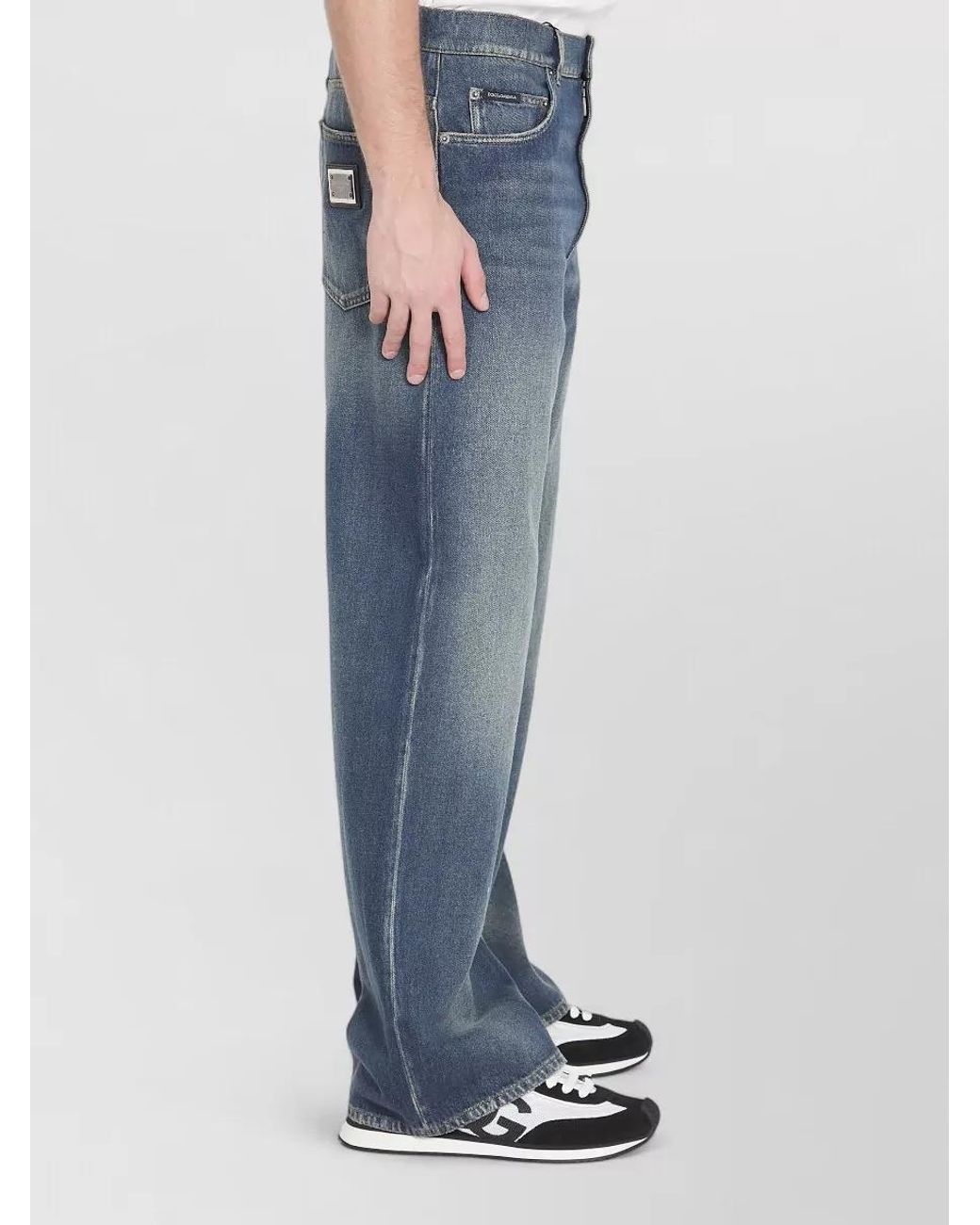 Dolce & Gabbana Blue Cotton Denim Mid-Rise Wide-Leg Jeans for men