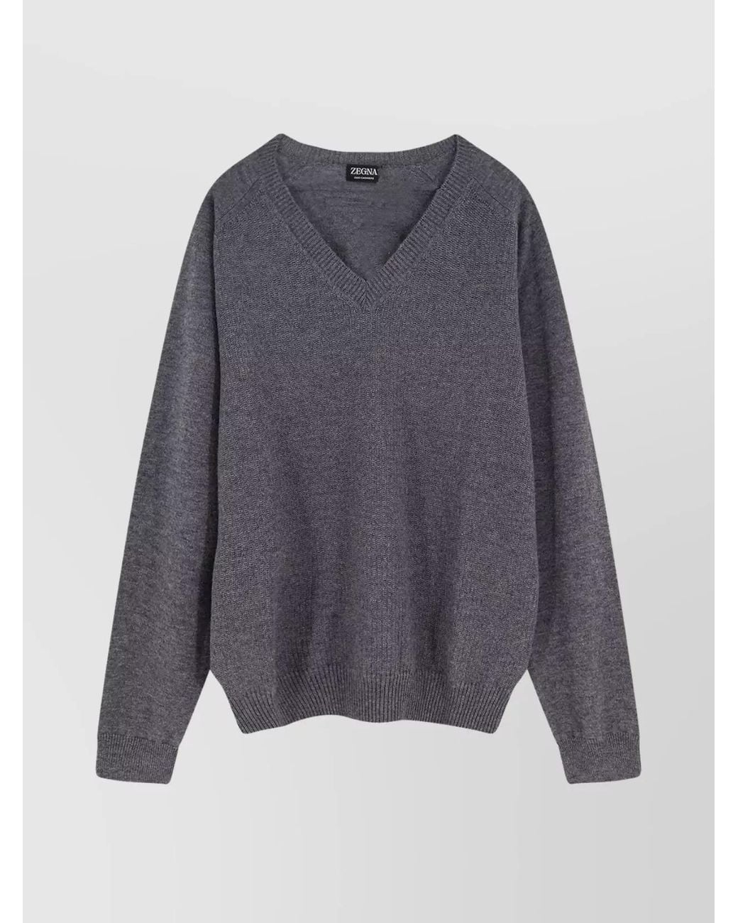 Zegna Blue Cashmere V-Neck Long-Sleeve Jumper for men