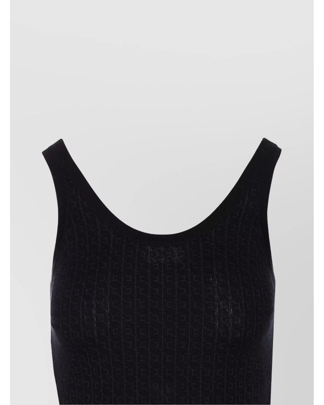 Elisabetta Franchi Black Wool-Blend Sleeveless Scoop-Neck Tank Top