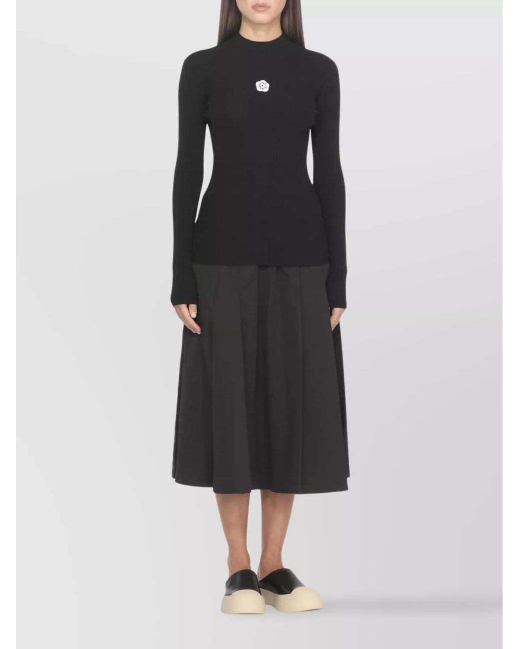 KENZO Black Slim-Fit Embroidered High-Neck Long-Sleeve Knitted Top