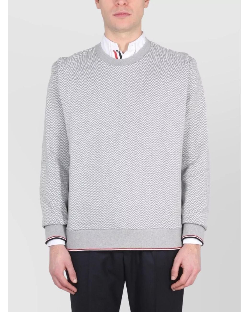 Thom Browne Gray Cotton Herringbone Sweatshirt for men