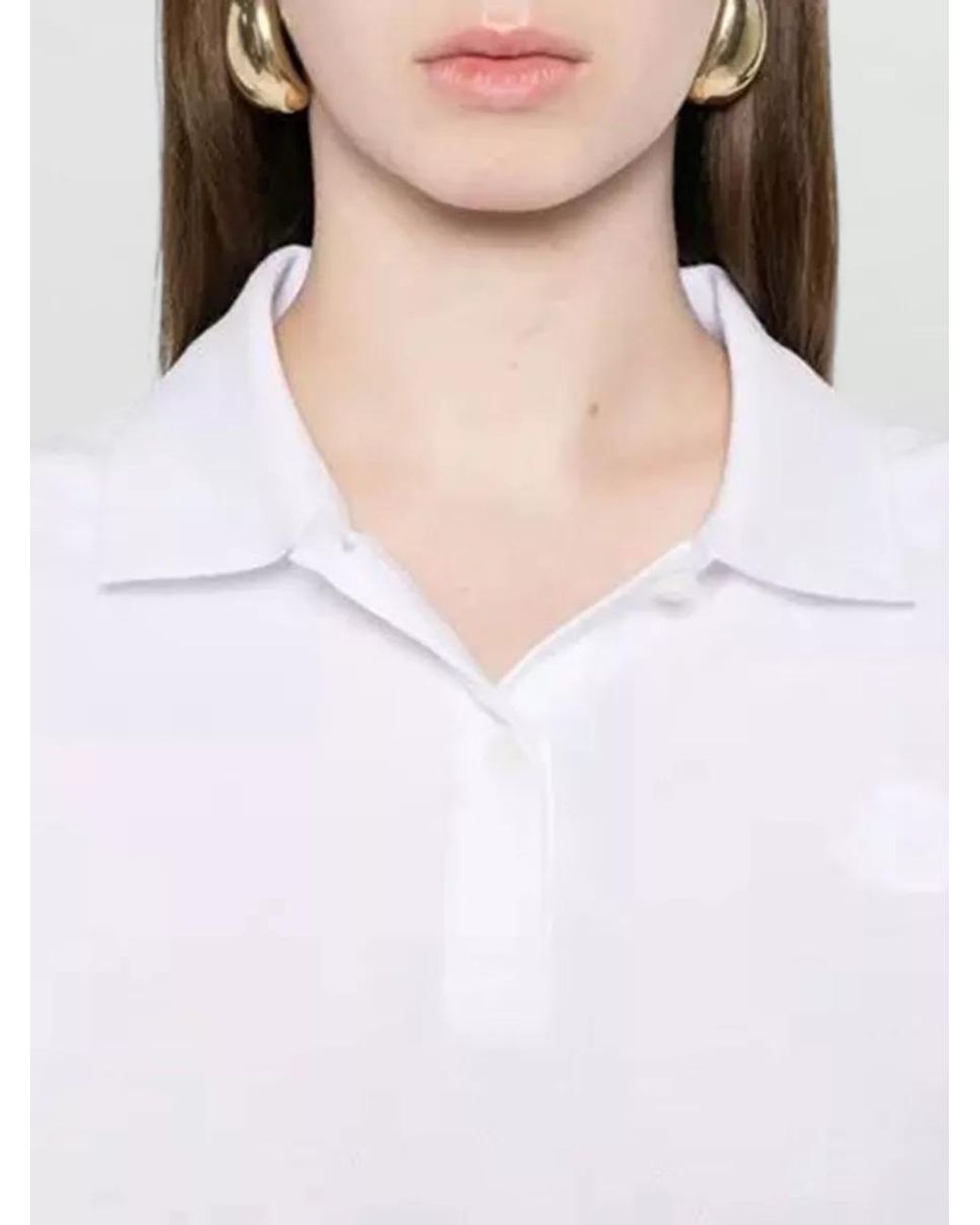 Moncler White Cotton Cropped Short-Sleeve Polo Shirt