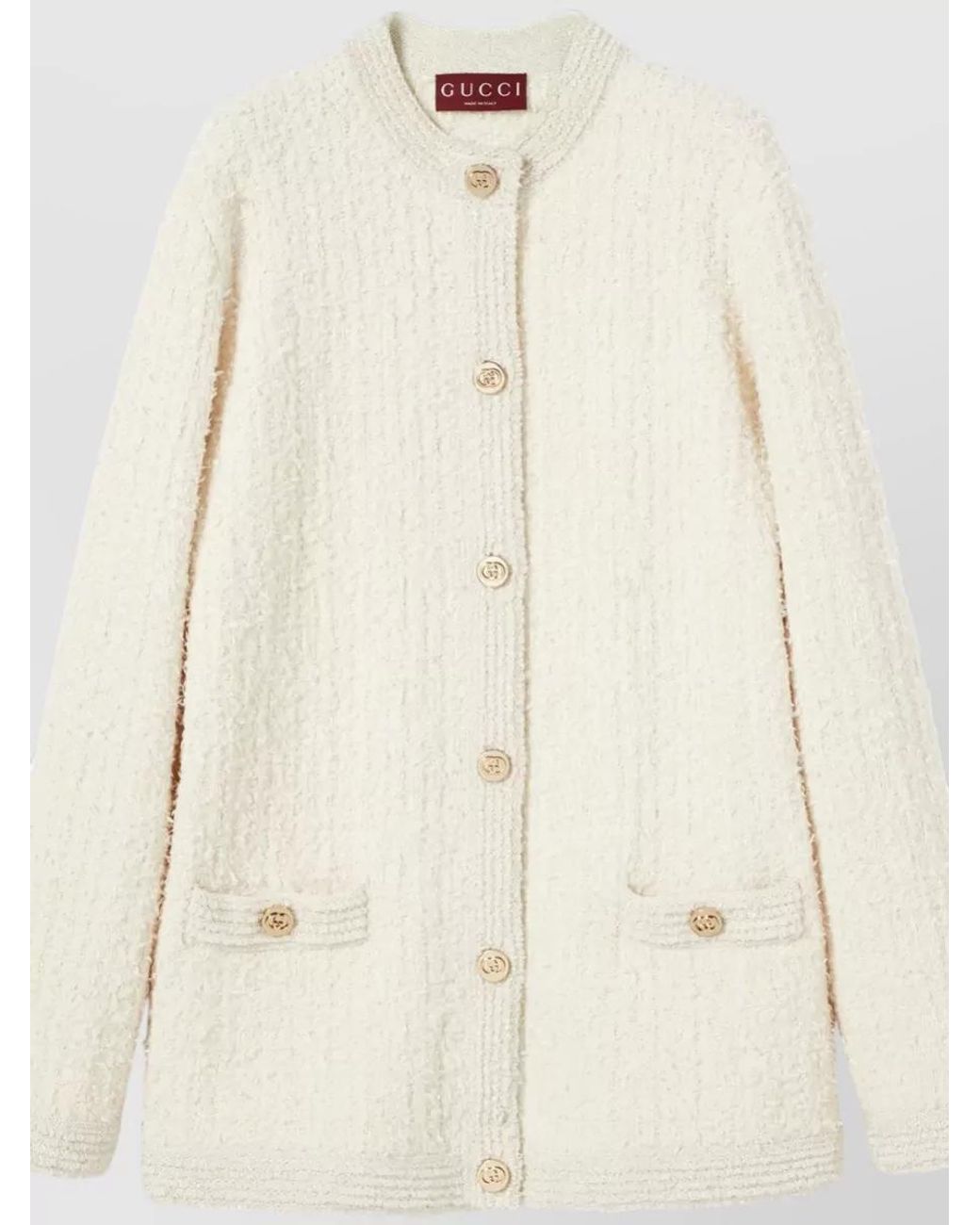 Gucci Natural Bouclé Wool Crewneck Cardigan