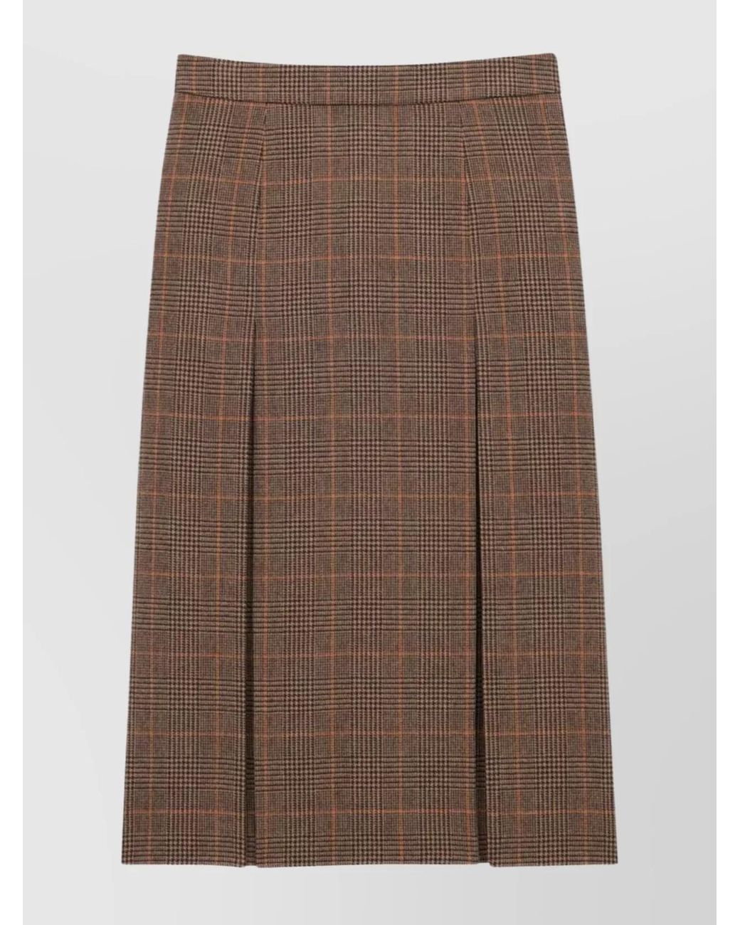 Saint Laurent Brown Checked Wool Cashmere Pleated Midi Skirt