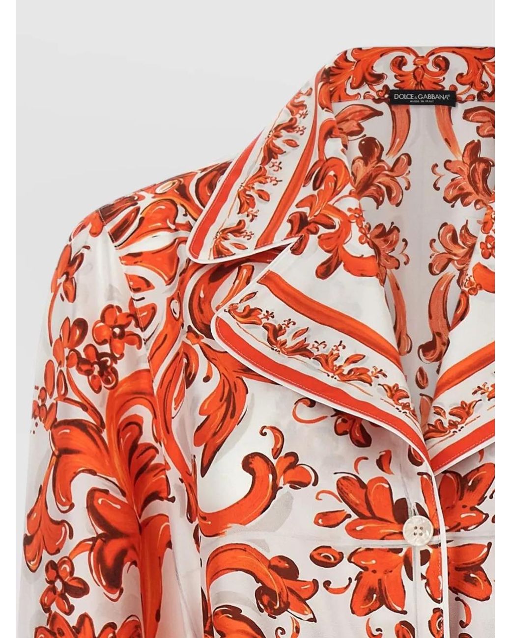 Dolce & Gabbana Red Silk Printed Belted Shirt
