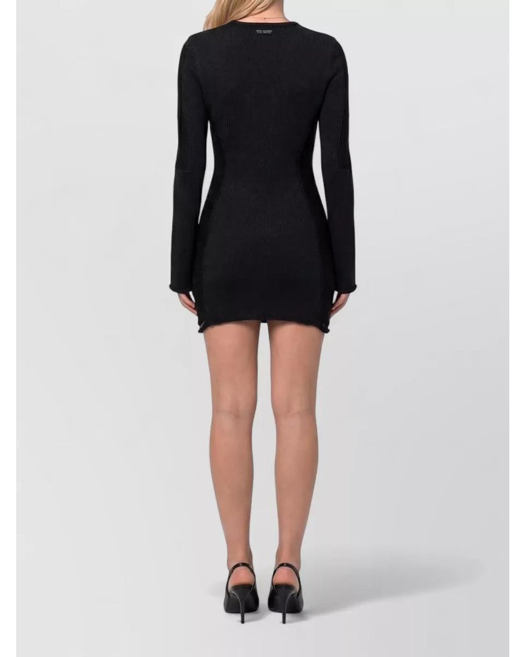 The Attico Black Fringed Long-Sleeve Mini Dress