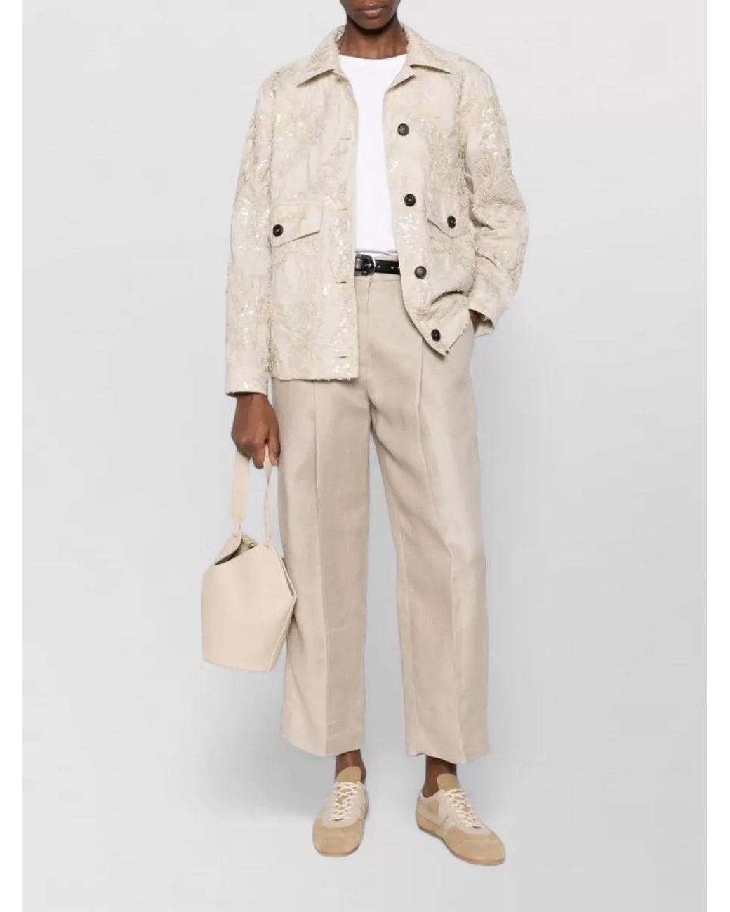 Brunello Cucinelli Natural Linen Cropped Wide-Leg Trousers