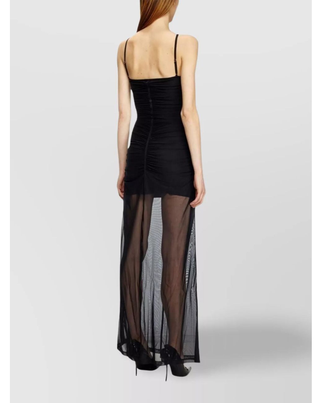 DIESEL Black Ruched Semi-Sheer Maxi Dress