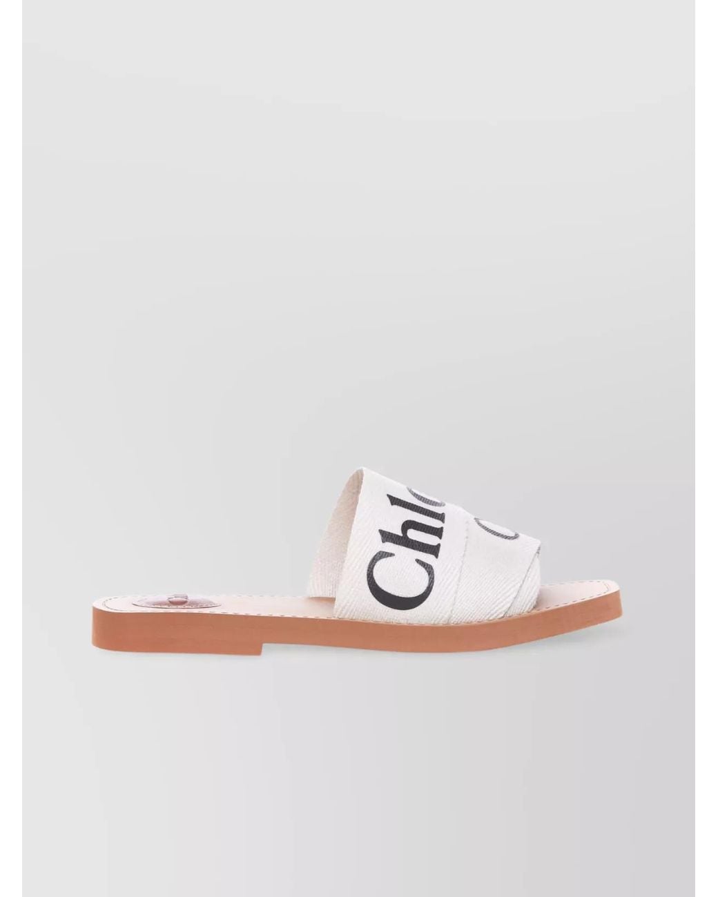 Chloé White Linen Logo-Print Sandals