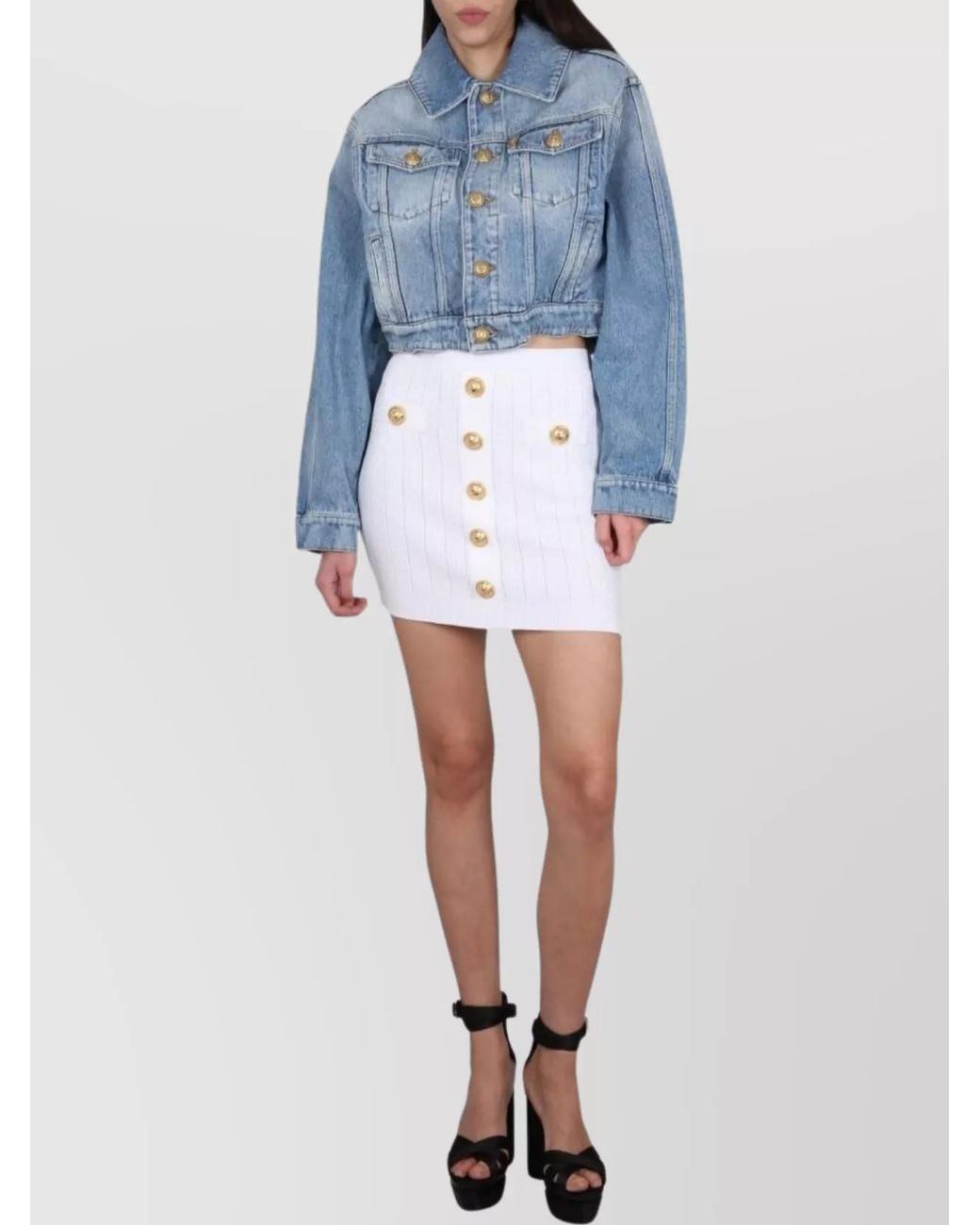 Balmain Blue High-Rise Knit Mini Skirt