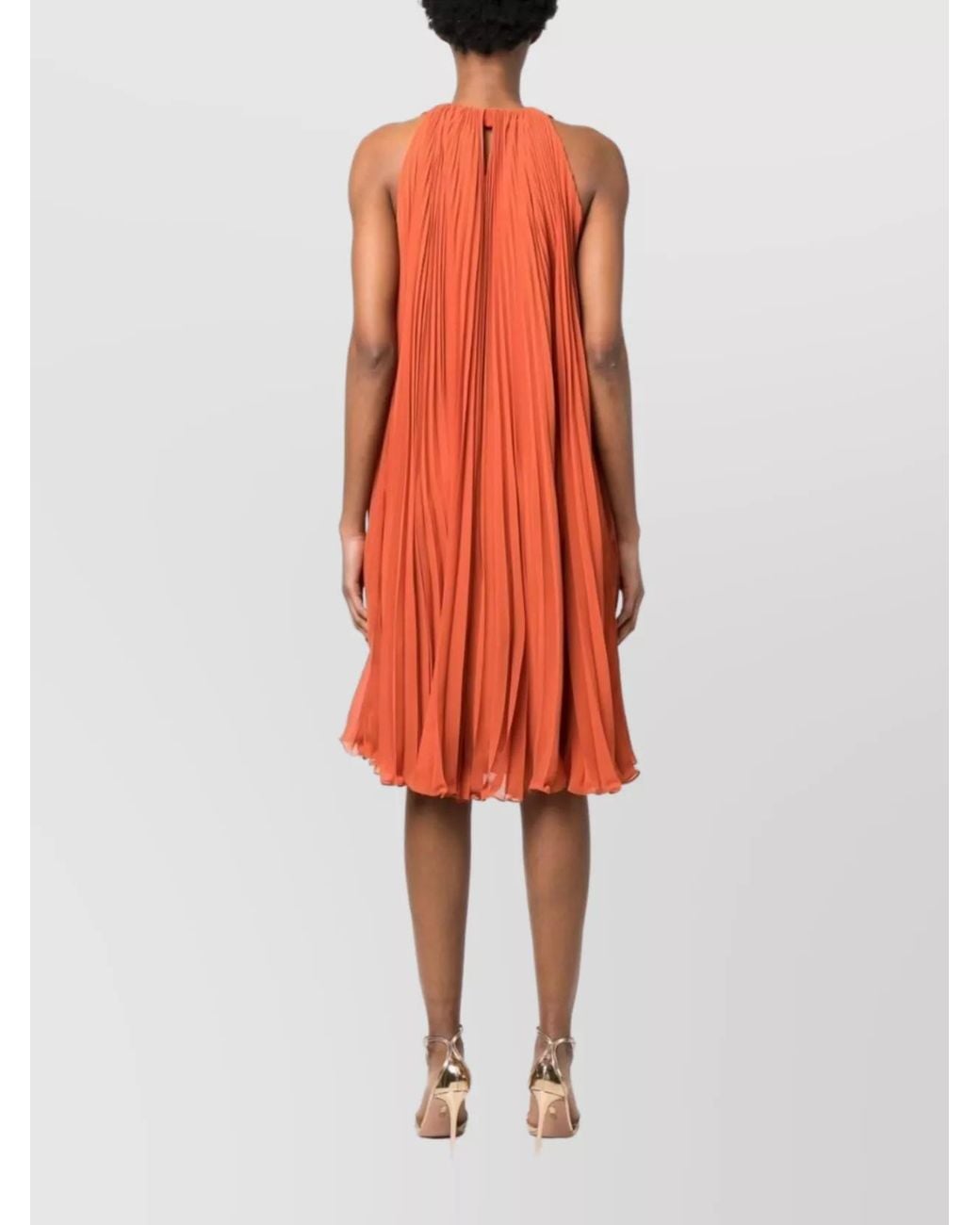 Max Mara Red Pleated Bead Embellished Sleeveless Midi Dress