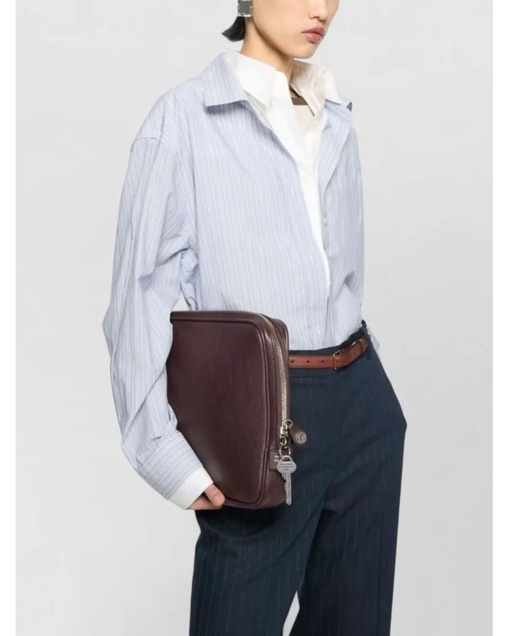Acne Blue Striped Cropped Layered Organic Cotton Shirt