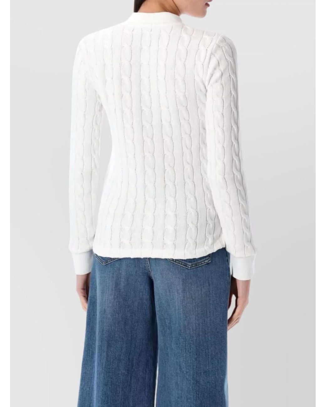 Polo Ralph Lauren White Cable-Knit Cotton Long-Sleeve Polo Jumper