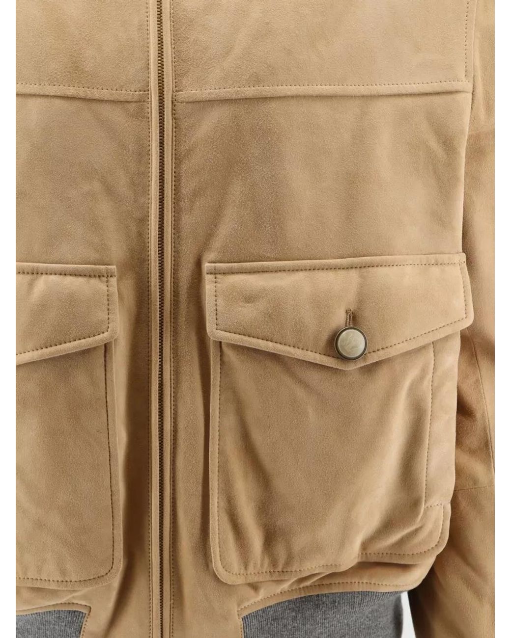 Brunello Cucinelli Natural Suede Padded Bomber Jacket for men
