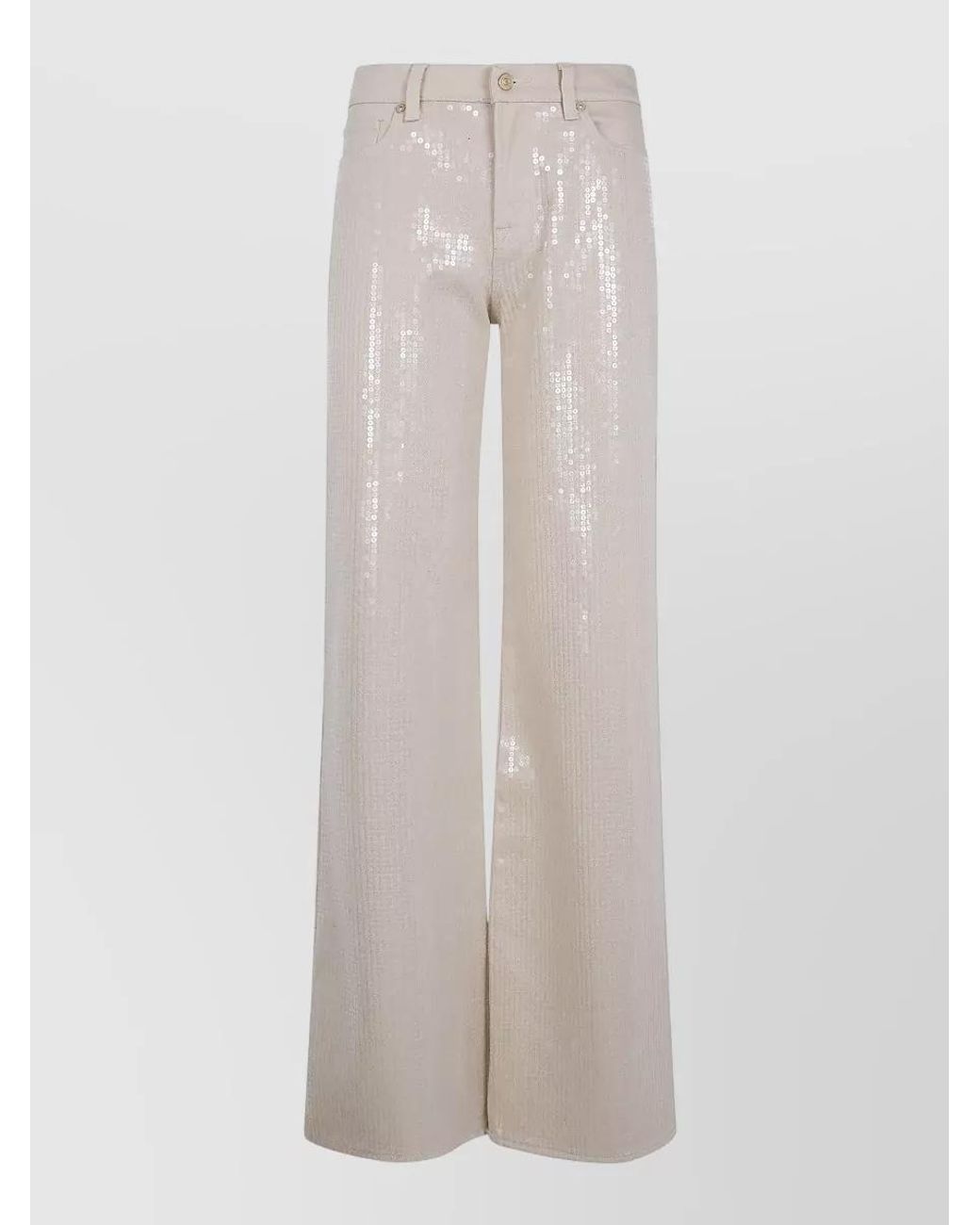 7 For All Mankind White Cotton High-Rise Sequin Wide-Leg Trousers