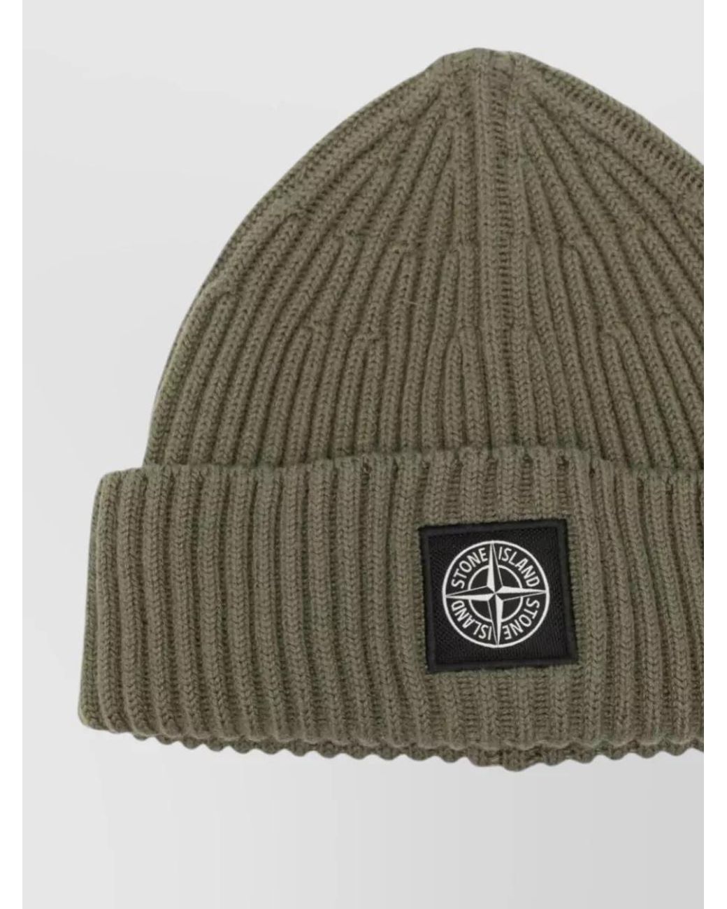 Stone Island Green Ribbed Wool Beanie for men