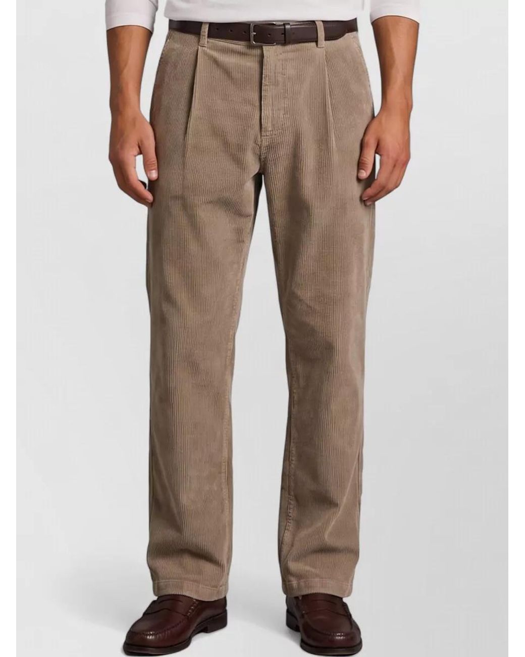 The Row White Cotton Corduroy Pleated Mid-Rise Wide-Leg Chinos for men