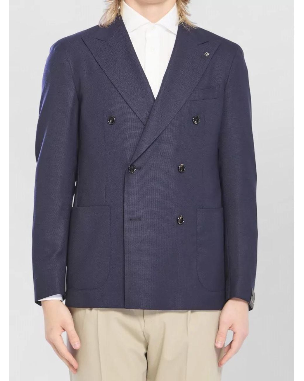 Tagliatore Blue Virgin Wool Double-Breasted Blazer for men