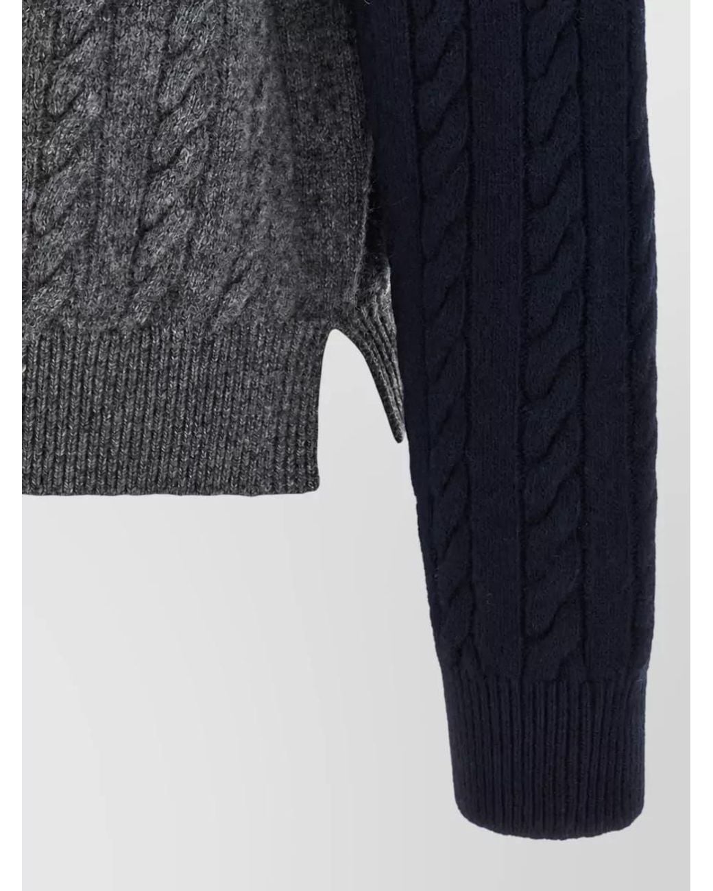 Ferragamo Black Virgin Wool Color Block Cable-Knit V-Neck Polo Sweater