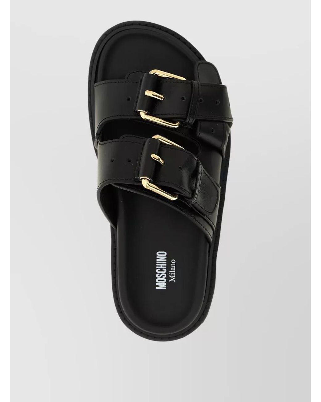 Moschino Black Leather Double Strap Sandals