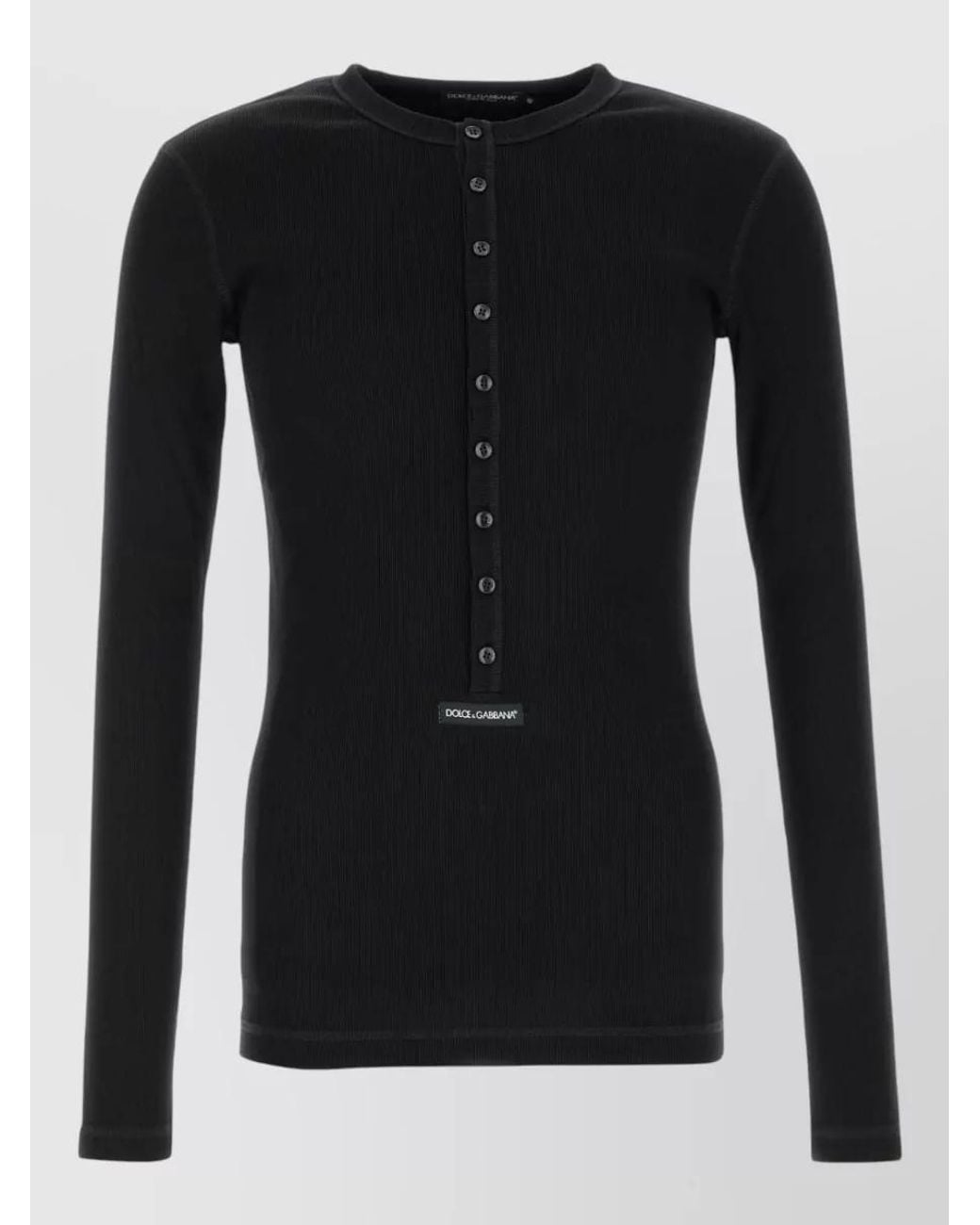 Dolce & Gabbana Black Ribbed Slim-Fit Long-Sleeve Henley T-Shirt for men