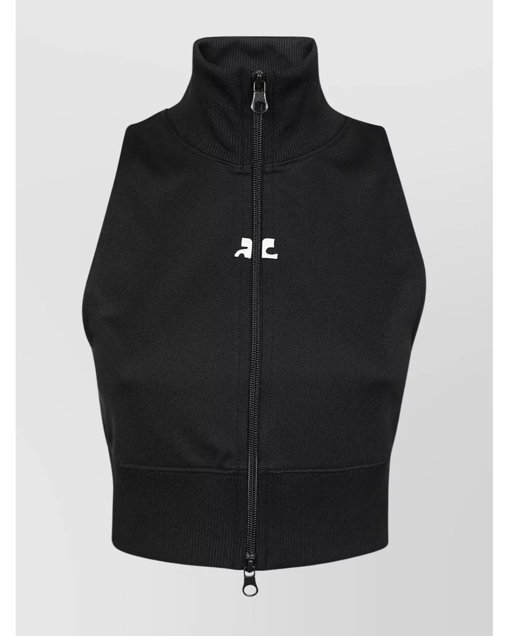 Courreges Black Cropped Sleeveless Zip Track Vest