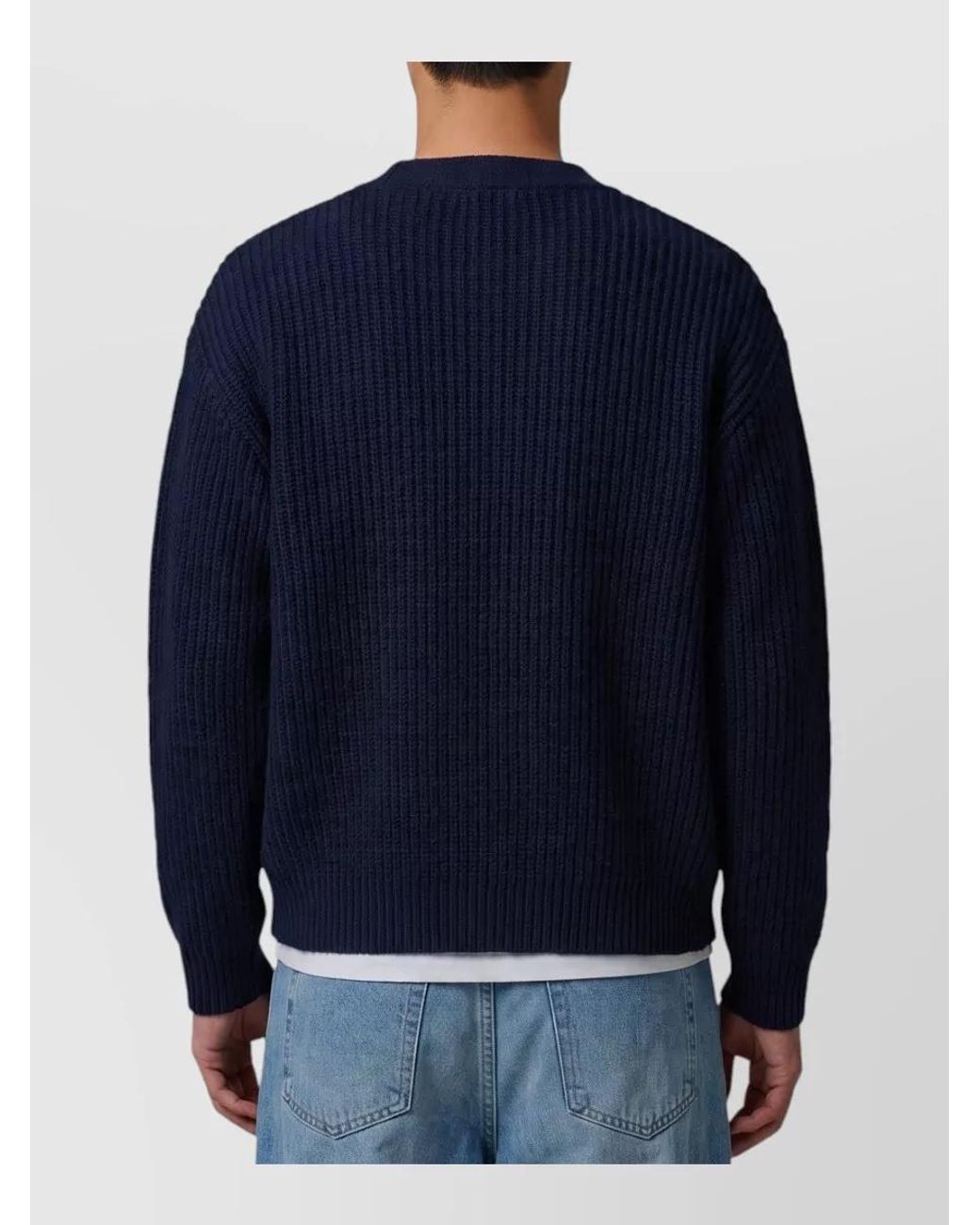 Roberto Collina Blue Ribbed V-Neck Wool Cardigan for men