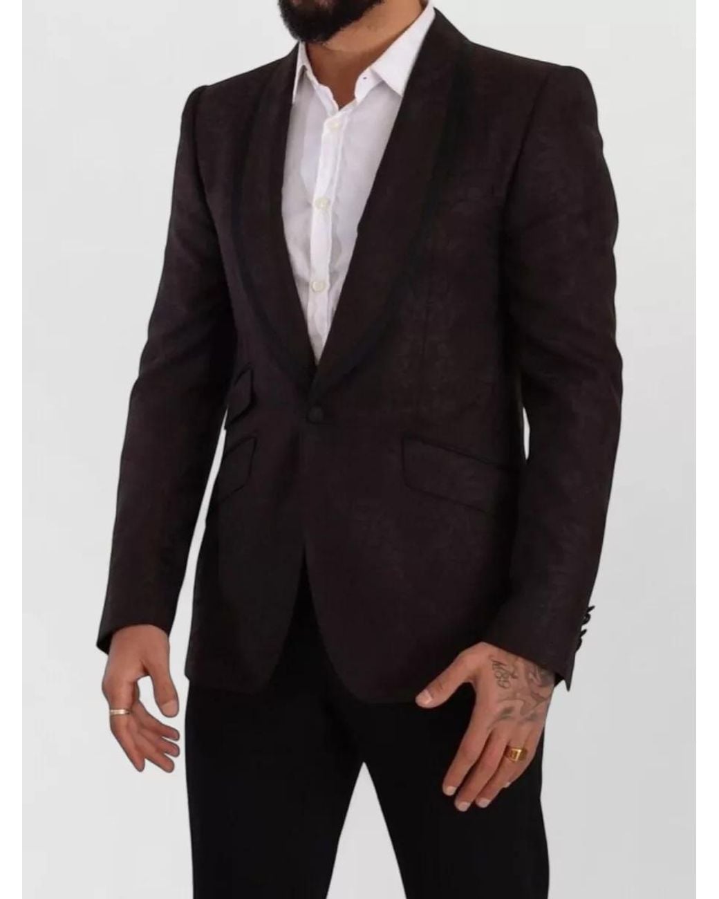 Dolce & Gabbana Black Silk Virgin Wool Jacquard Single Breasted Blazer for men