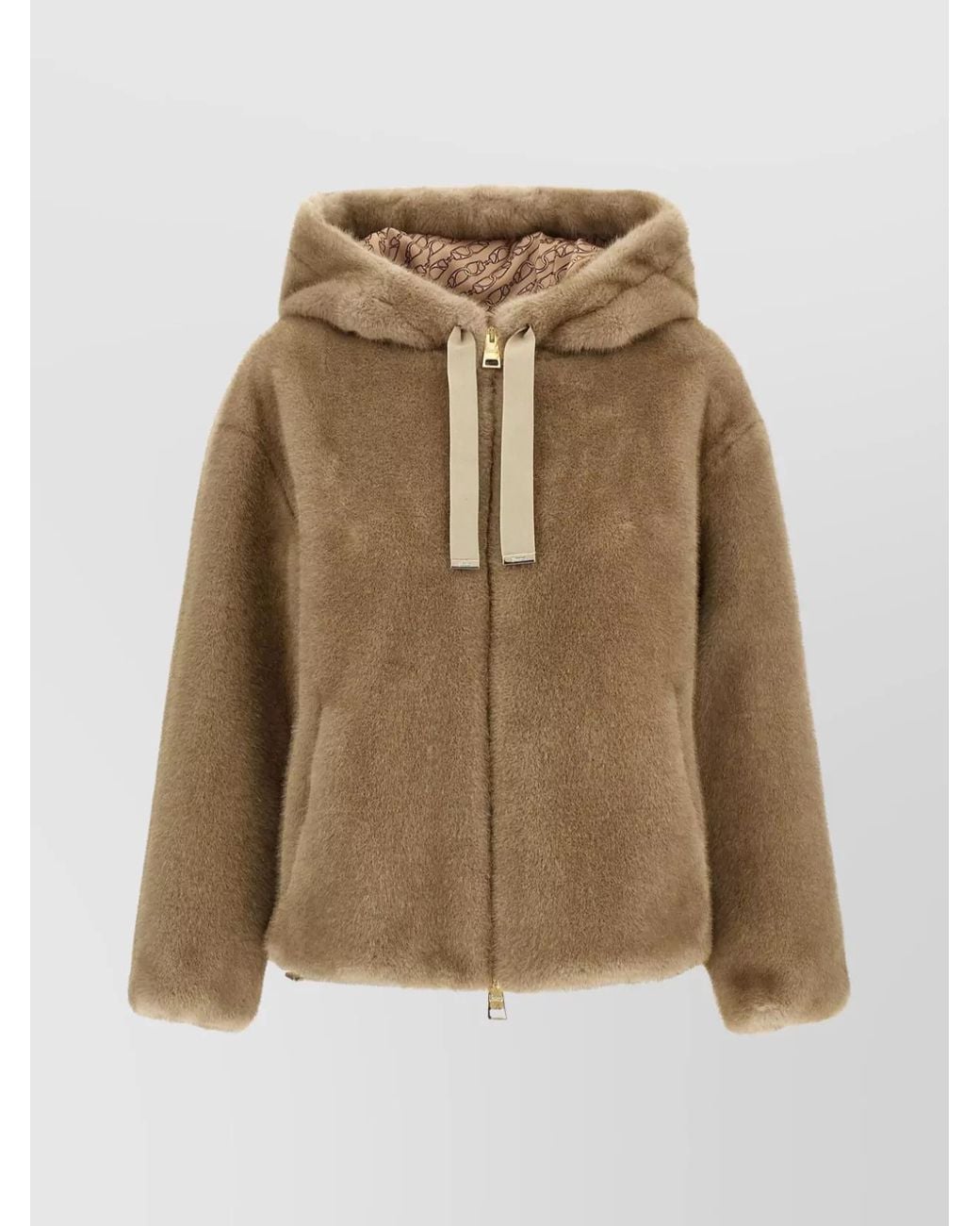 Herno Natural Faux Fur Hooded Bomber Jacket