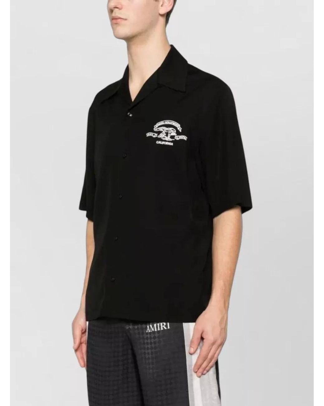Amiri Black Embroidered Short-Sleeve Camp Shirt for men