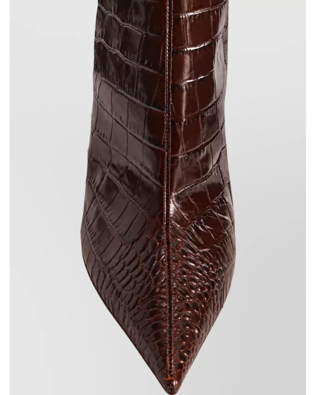 Paris Texas Brown Leather Crocodile Print Knee High Boots