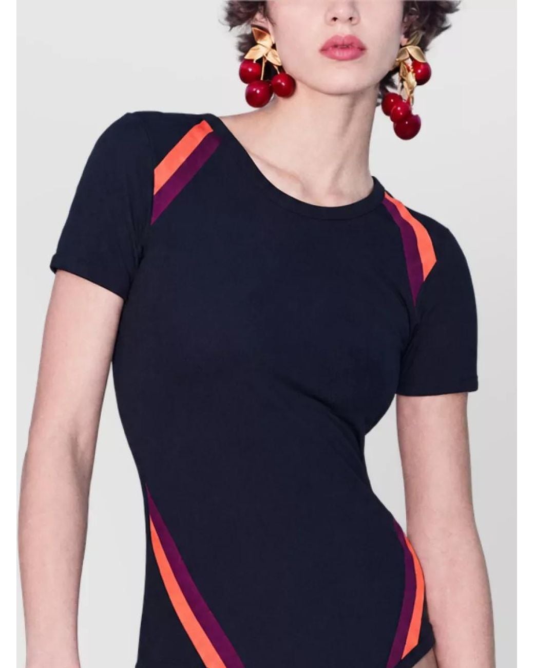 Saint Laurent Black Striped One-Piece Swimsuit
