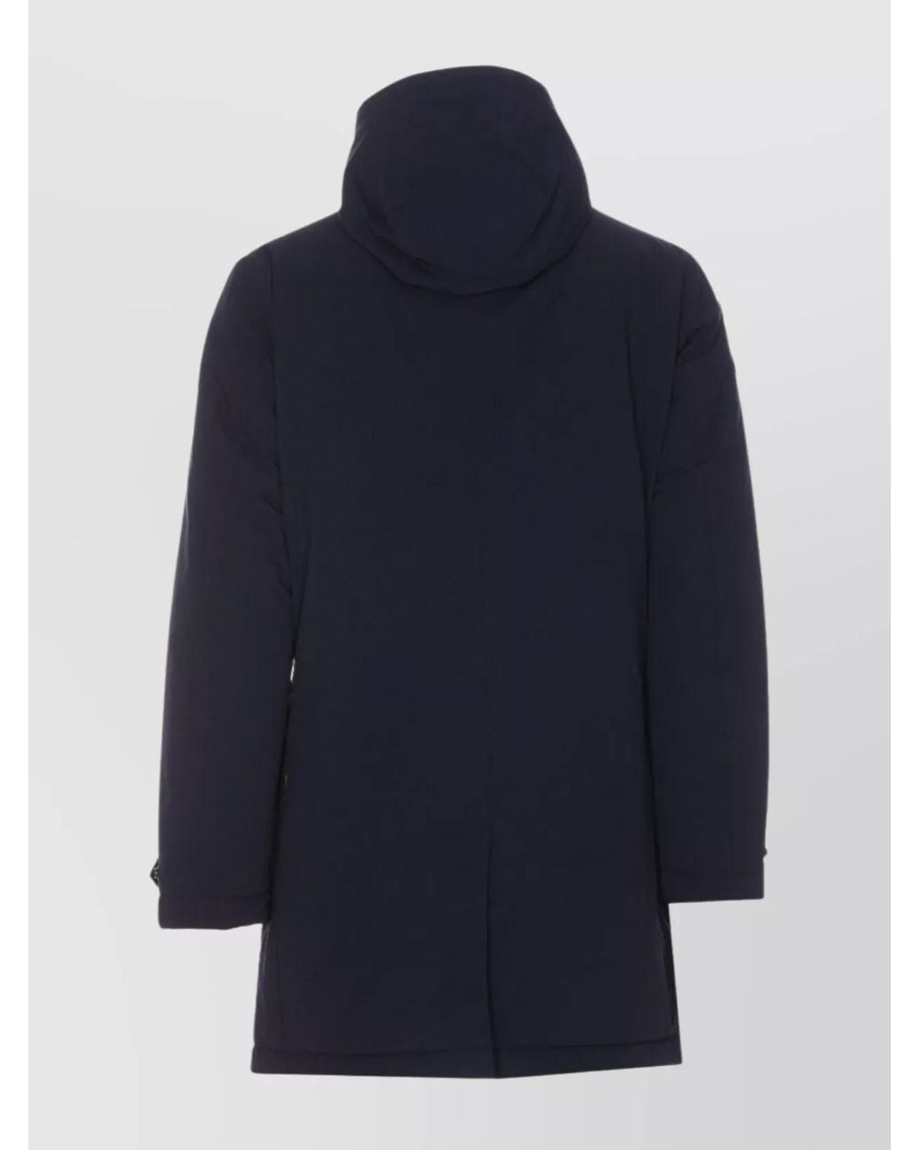 Woolrich Blue Down Hooded Mid-Length Padded Coat for men