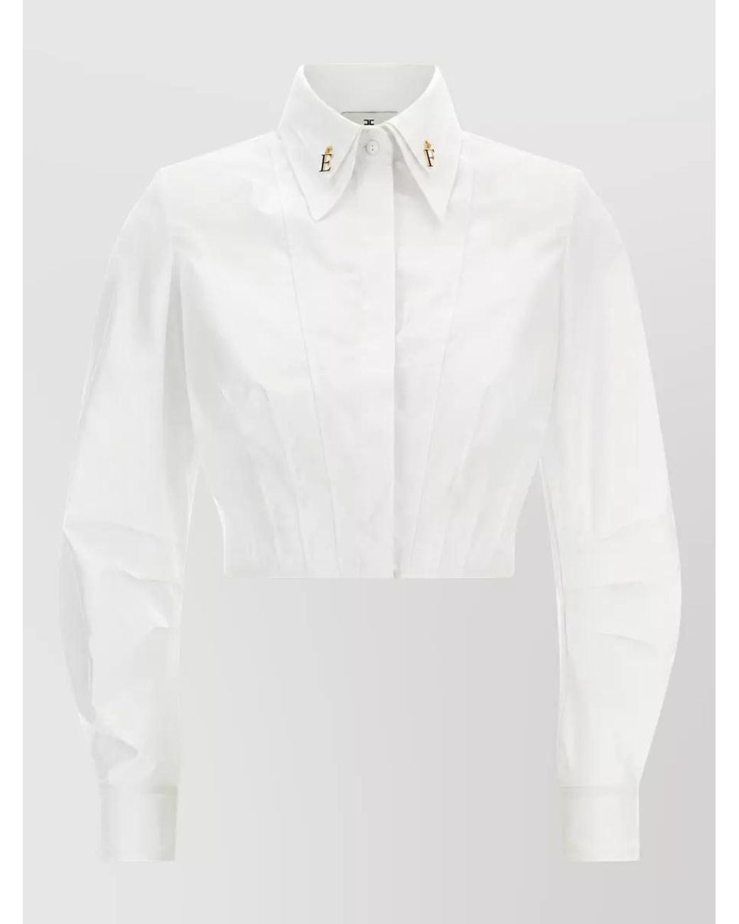 Elisabetta Franchi White Cropped Pleated Bustier Cotton Shirt