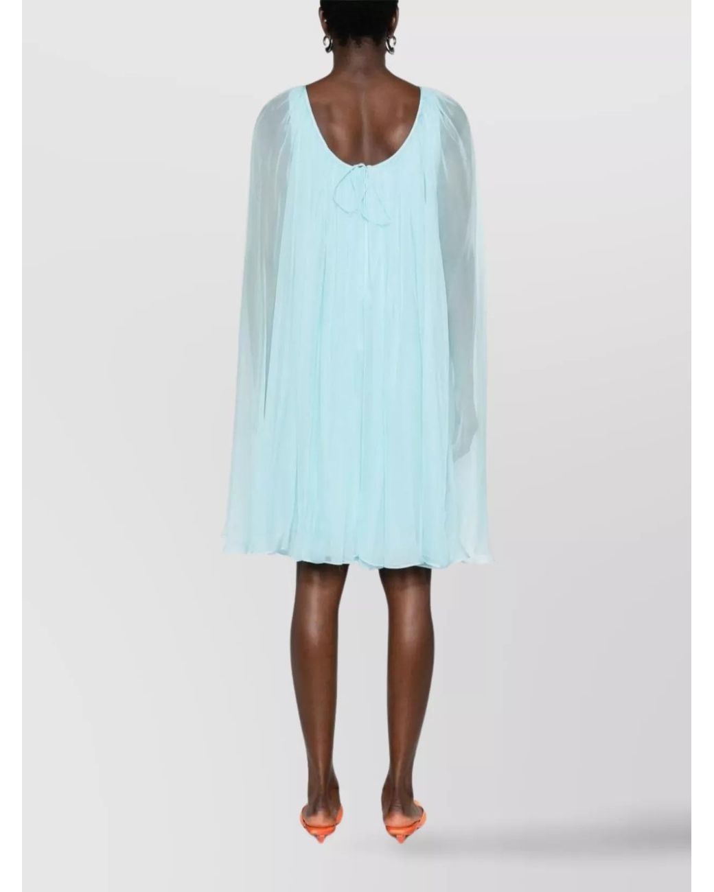 Max Mara Blue Silk Layered Sheer Cape Mini Dress