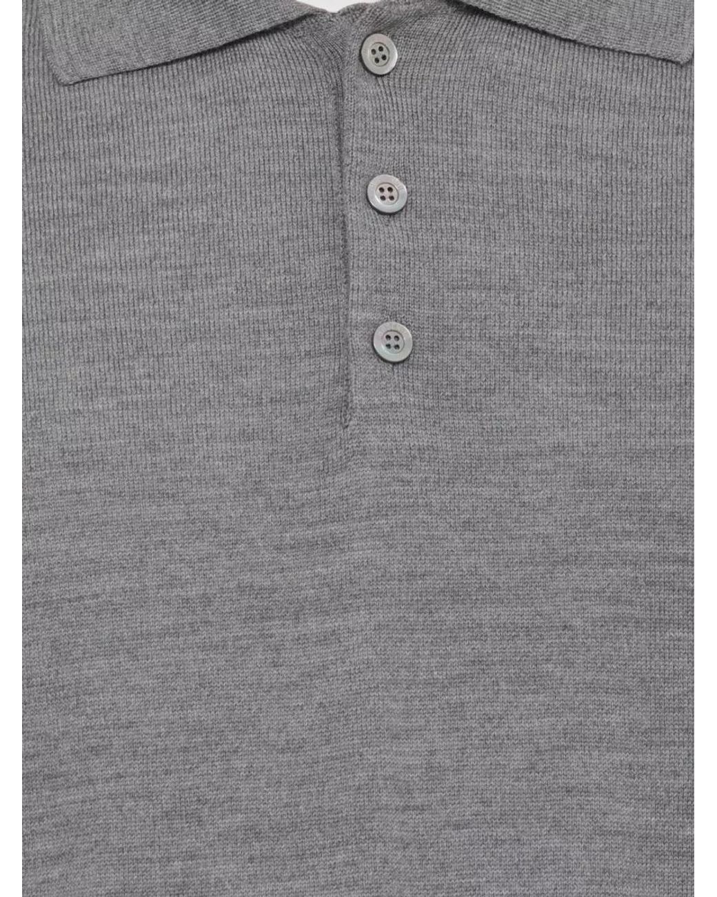 Moschino Gray Wool Long-Sleeve Polo Shirt for men