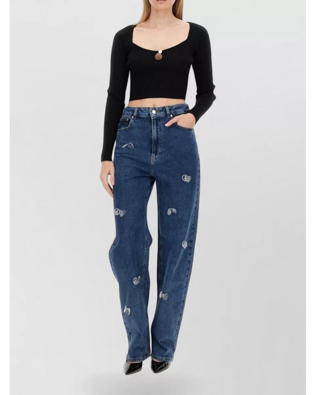 Moschino Black Ribbed Cropped Knitted Top