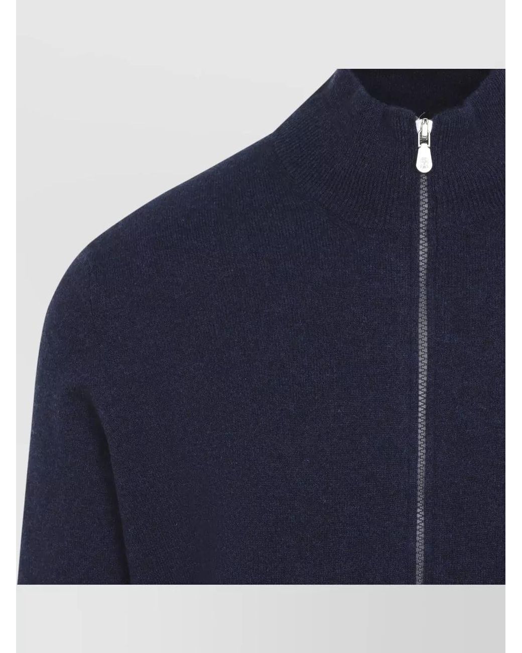 Brunello Cucinelli Blue Cashmere Ribbed Full Zip Cardigan for men