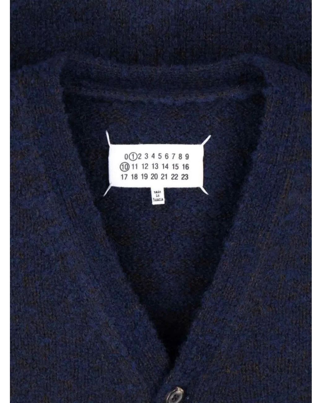 Maison Margiela Blue Wool V-Neck Ribbed Cardigan