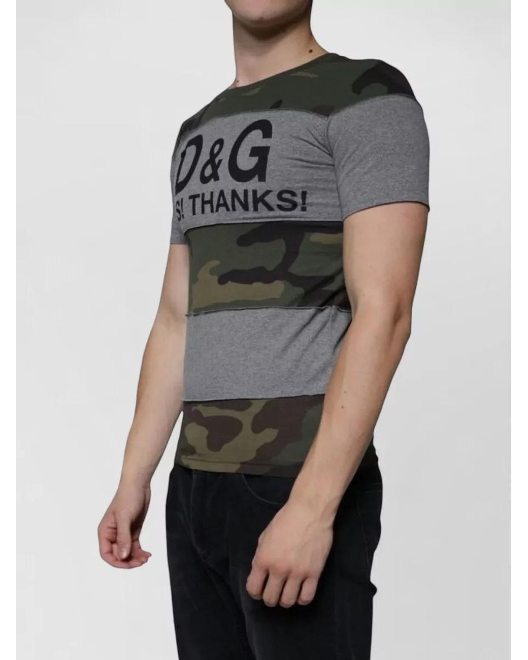 Dolce & Gabbana Gray Cotton Camouflage Crew-Neck T-Shirt for men