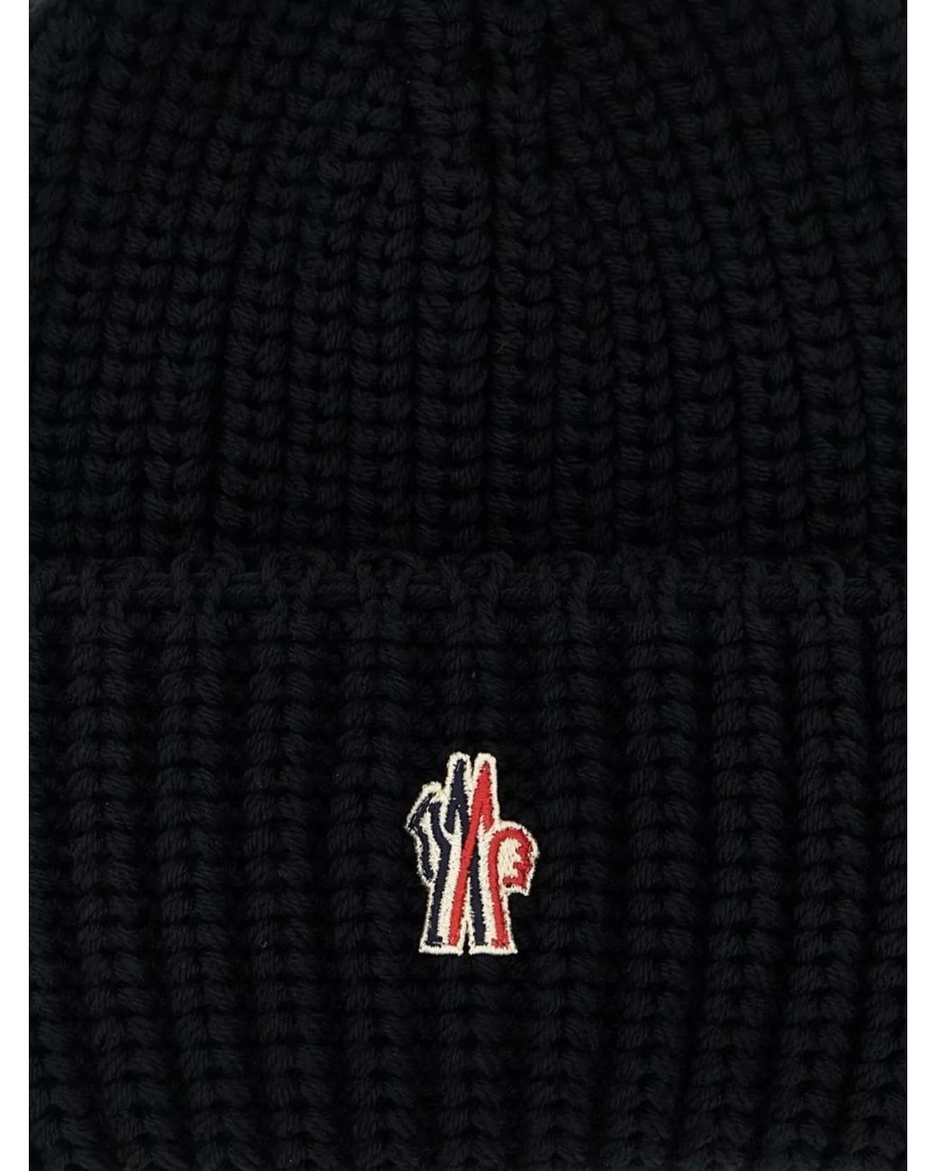 Moncler Black Ribbed Wool Beanie for men