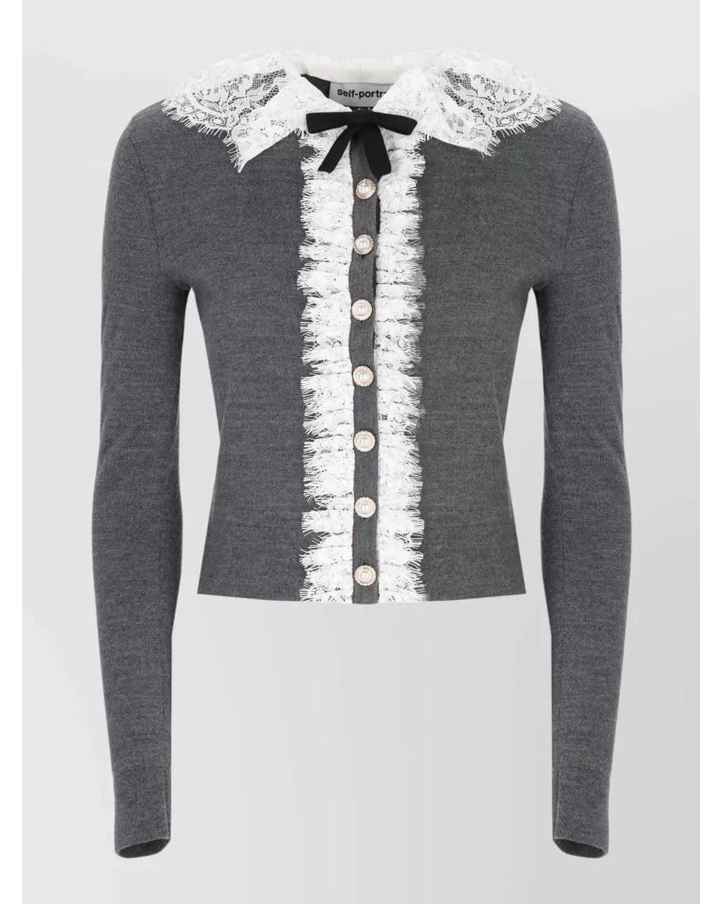 Self-Portrait Blue Wool Lace Collar Knit Cardigan