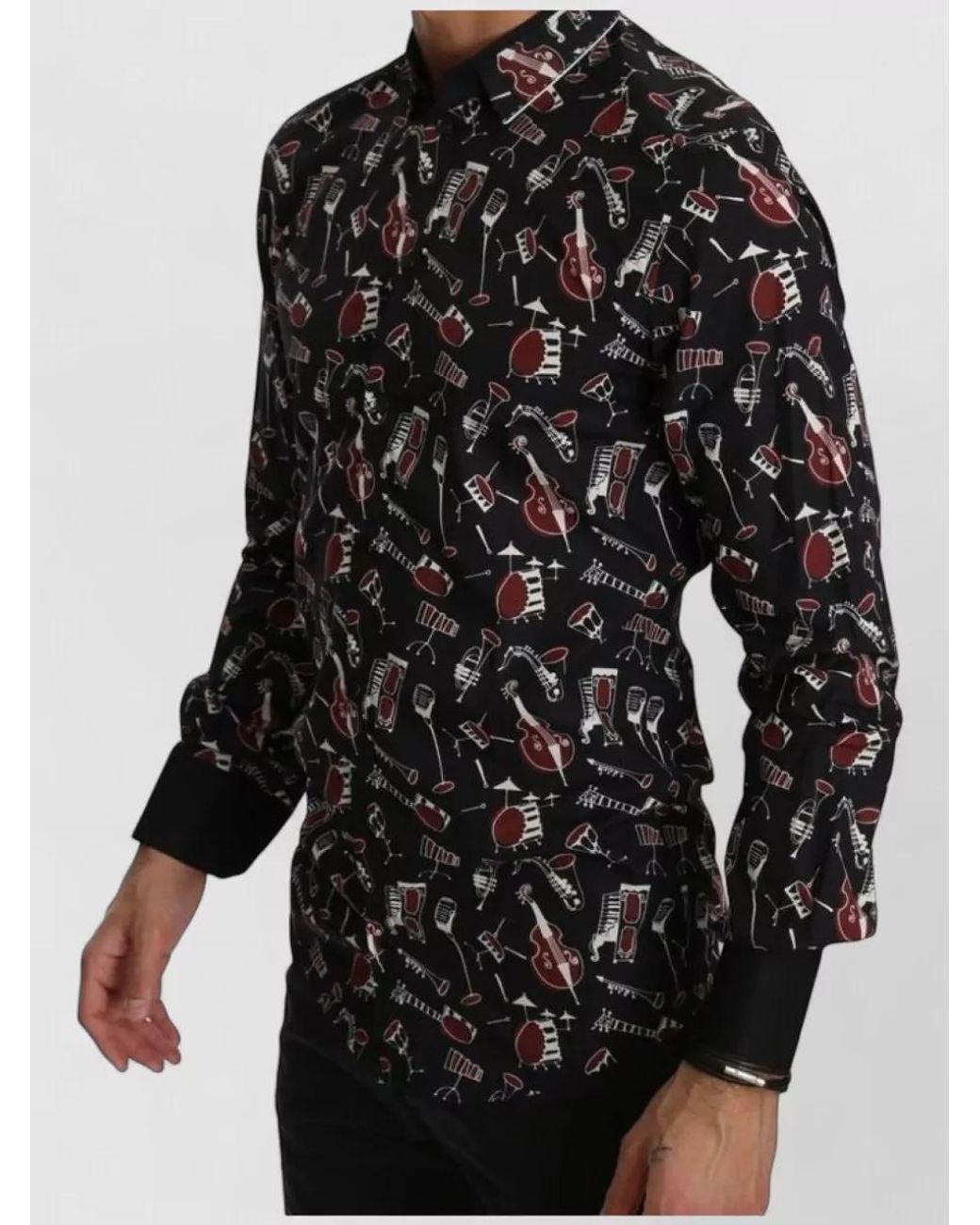 Dolce & Gabbana Black Cotton Silk Slim-Fit Printed Shirt for men