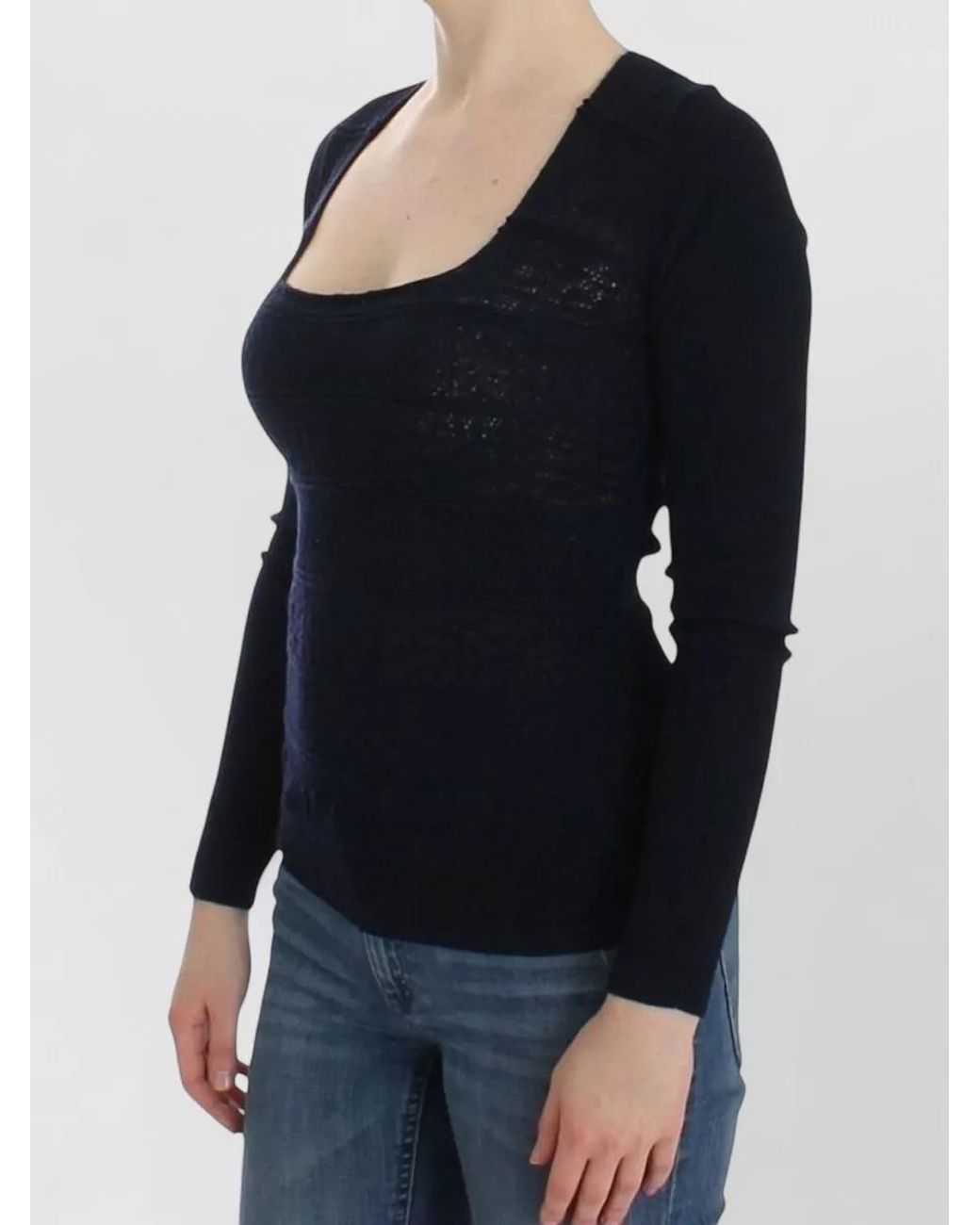 Ermanno Scervino Black Wool Square Neck Long-Sleeve Sweater
