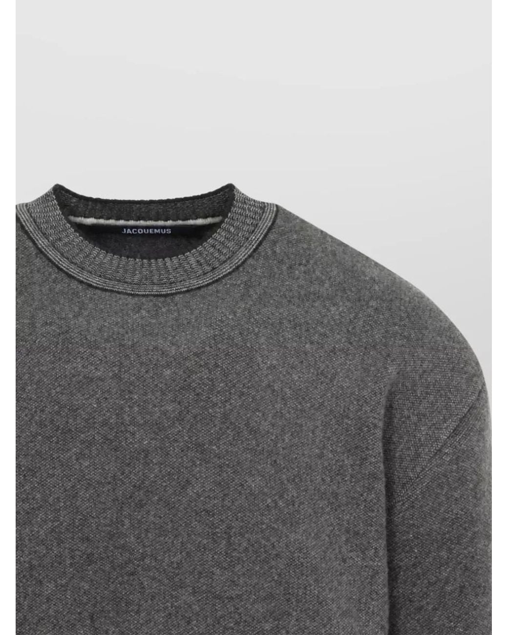 Jacquemus Gray Cashmere Merino Wool Ribbed Crew-Neck Sweater for men