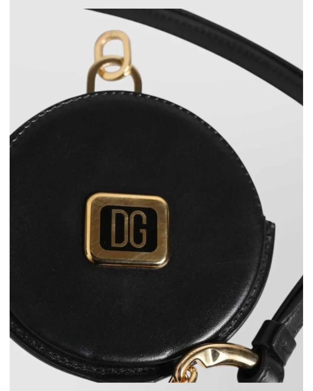 Dolce & Gabbana Black Leather Round Coin Purse Lanyard Wallet for men