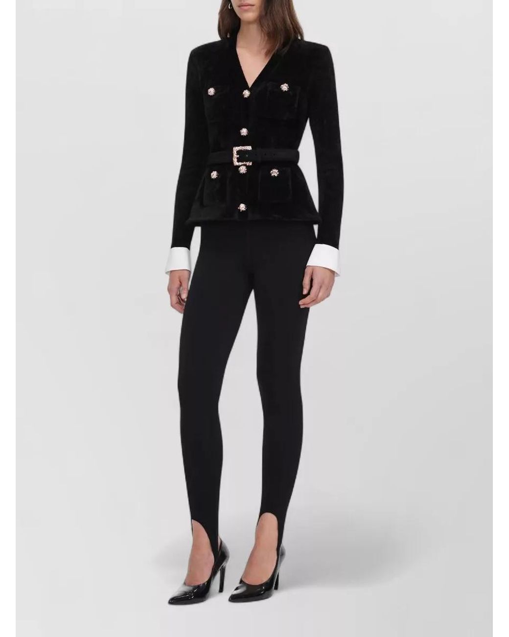 Self-Portrait Black Chenille Knit Fitted Jacket