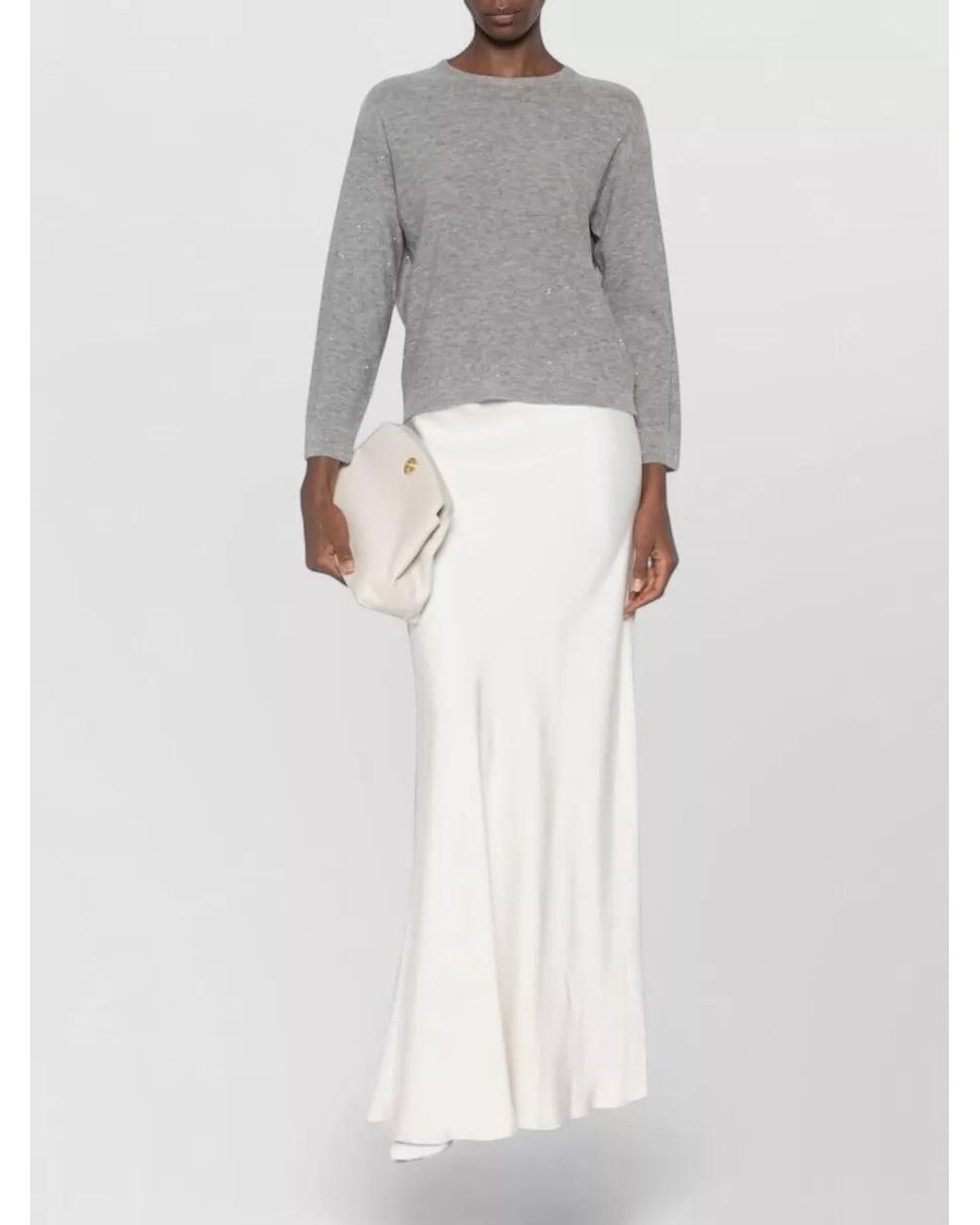 Fabiana Filippi Gray Wool Sequin-Embellished Fine-Knit Crewneck Sweater