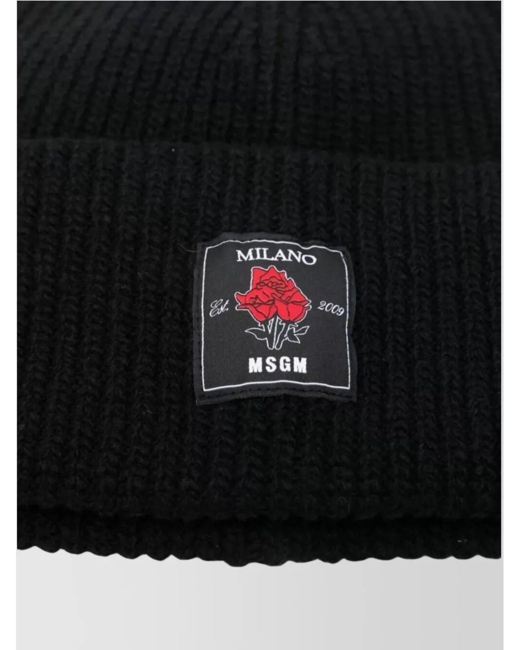 MSGM Black Ribbed Beanie for men