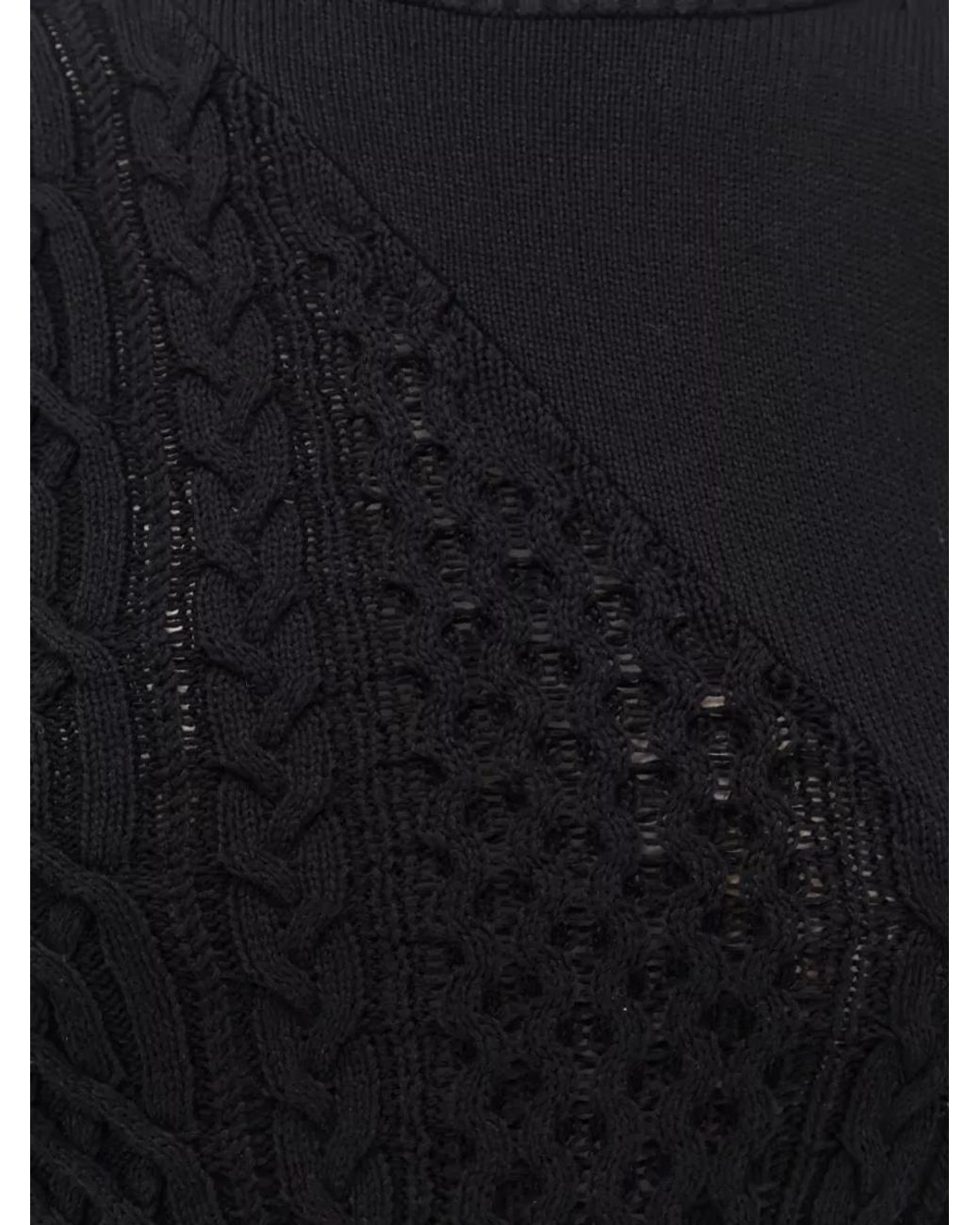 Sacai Black Cable-Knit Ribbed Asymmetric Sweatshirt